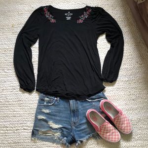 Embroidered American eagle black long sleeve shirt